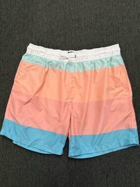 Men's Charleston Threads  Colorblock Coral & Aqua Swim Trunks XXL
